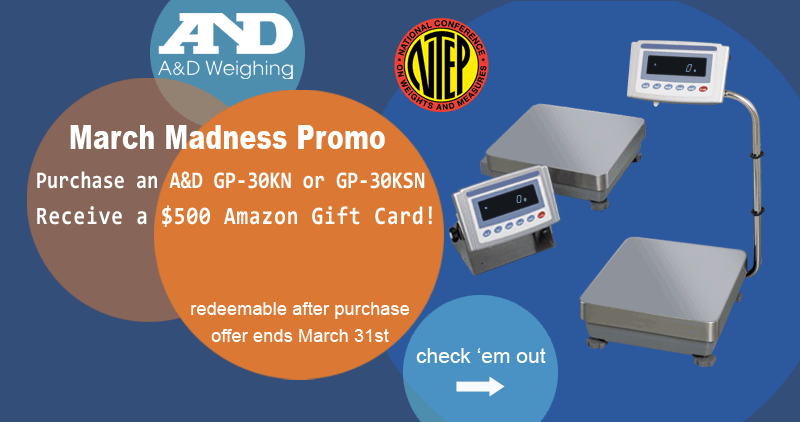 Purchase an A&D GP-30KN or GP-30KSN, Receive a $500 Amazon Gift Card! Redeemable after purchase. Offer ends March 31st. See details.