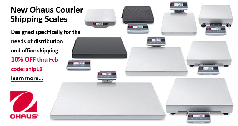 New Ohaus Courier Shipping Scales. Designed specifically for the needs of distribution and office shipping. 10% OFF thru Feb with code: ship10. Learn more...